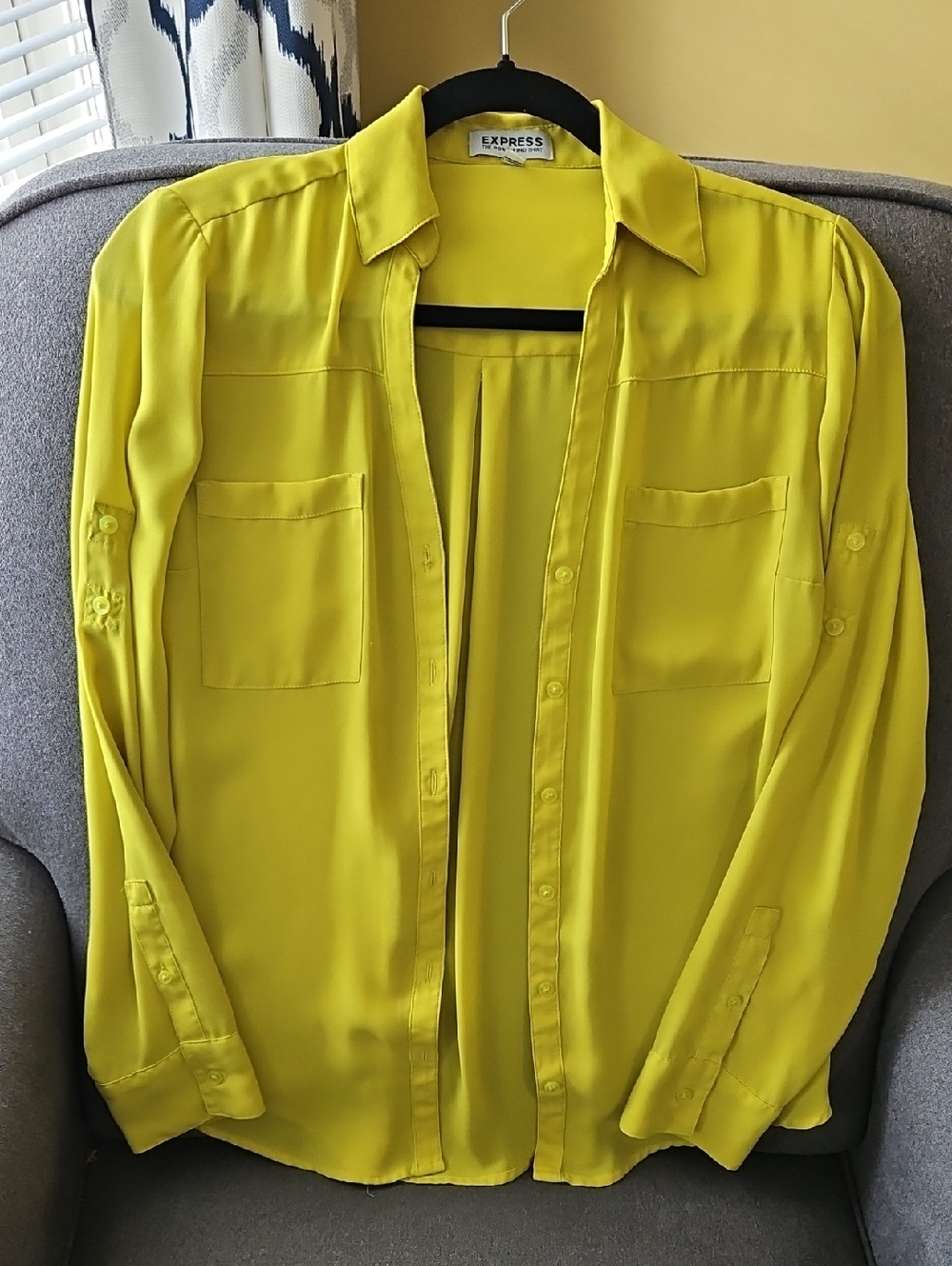 Express Women’s Chartreuse Yellow Button-Down Shirt